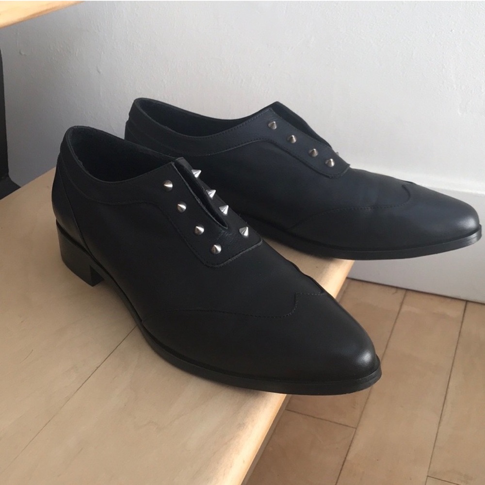 ANINE BING Channing Black Leather Oxfords Sz 38